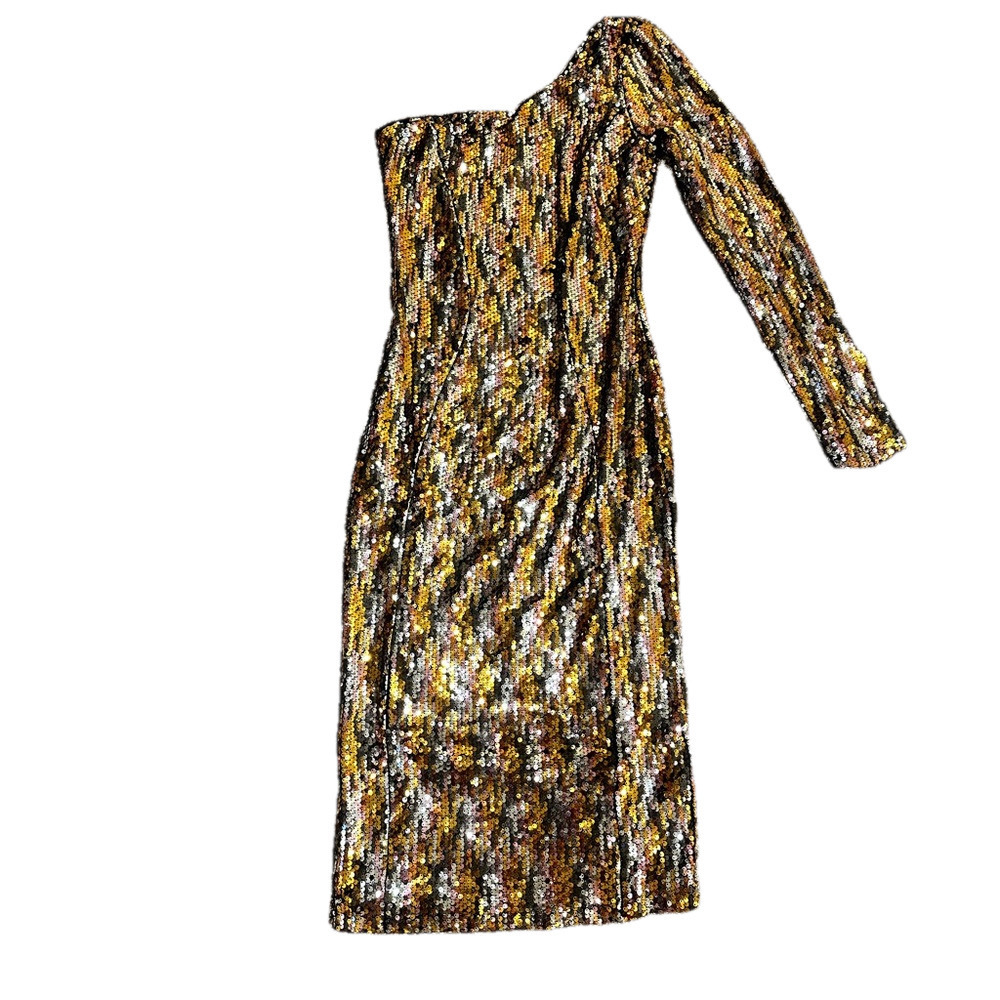 NWT MUTLICOLORED ASYMMETRIC SEQUIN MIDI DRESS